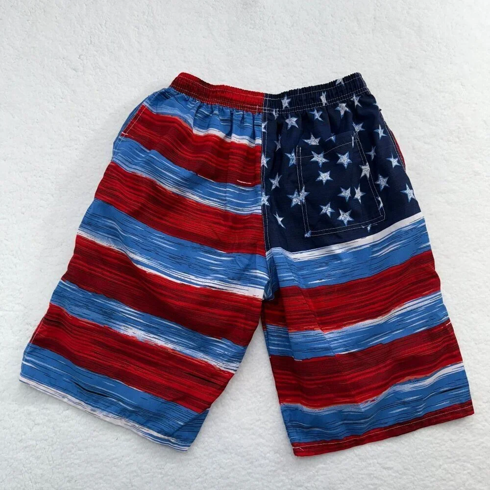 Sunsations American‎ Flag Graphic Swim Trunks Mens 10